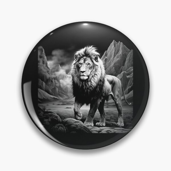 Item preview, Majestic Black and White Lion in Mountain Landscape designed and sold by inkoutninja.