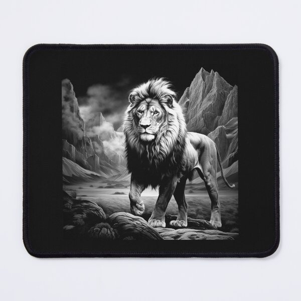 Item preview, Majestic Black and White Lion in Mountain Landscape designed and sold by inkoutninja.