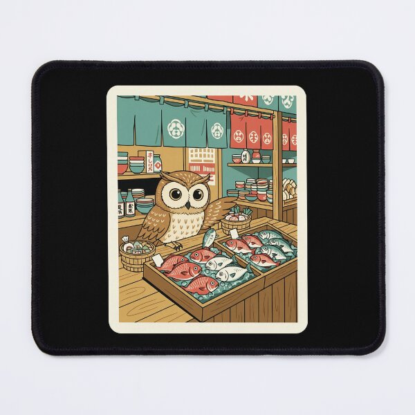 Item preview, Owl Fish Market Japanese Vintage Illustration designed and sold by JordynLadukeg65.