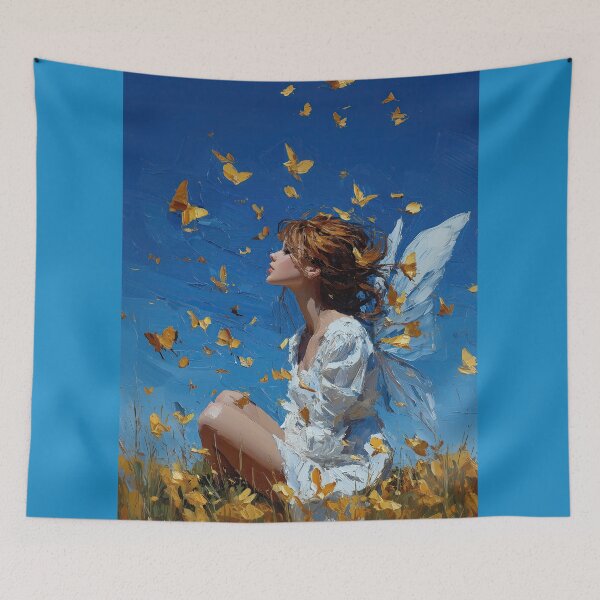 Item preview, Ethereal Butterfly Fairy in Golden Meadow Painting designed and sold by colorful-white.