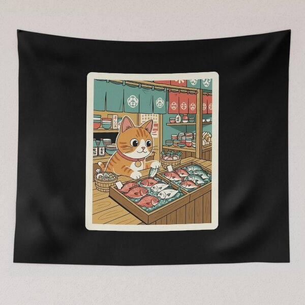 Item preview, Cat Fish Market Cute Japanese Style designed and sold by JordynLadukeg65.