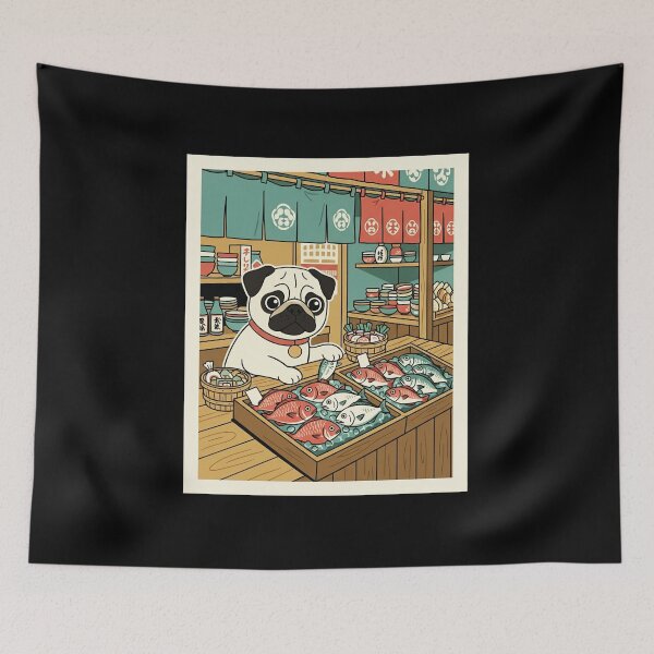 Item preview, Pug Fish Market Japanese Style Illustration designed and sold by JordynLadukeg65.