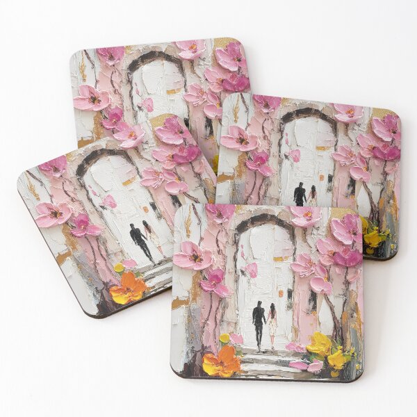 Item preview, Romantic Couple Walking Under Pink Floral Arch designed and sold by colorful-white.