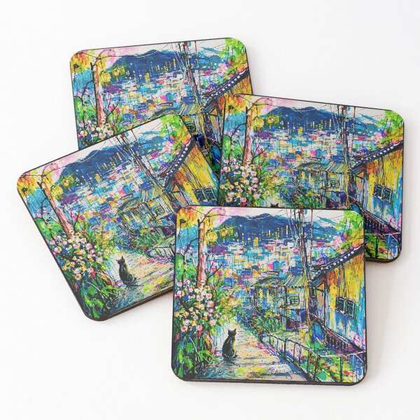 Item preview, Black Cat Neon Alley Cityscape  designed and sold by eliramaison.