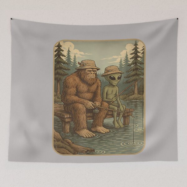 Item preview, Bigfoot Alien Fishing Men Boys Sasquatch Fishing Distressed designed and sold by GreggRoss.