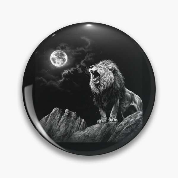Item preview, Roaring Lion Under Full Moon Mountain Landscape designed and sold by inkoutninja.