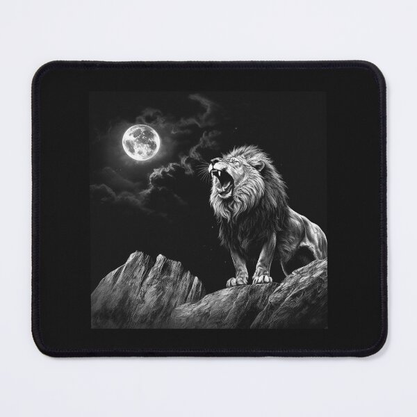 Item preview, Roaring Lion Under Full Moon Mountain Landscape designed and sold by inkoutninja.