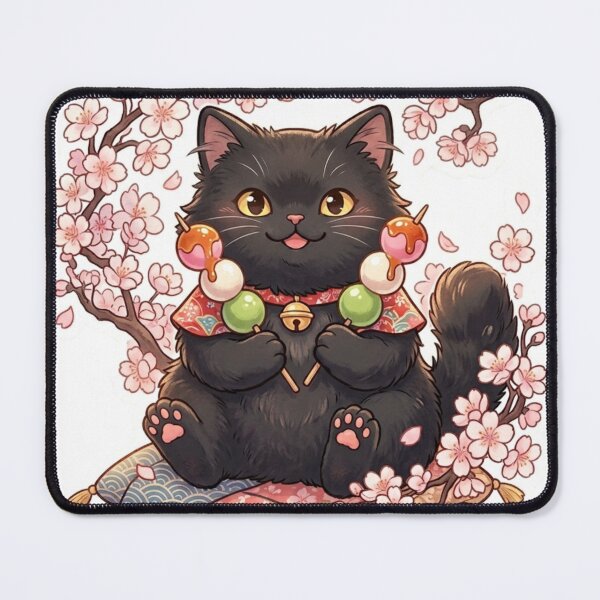 Item preview, Cute Black Cat Eating Dango Under Cherry Blossoms - Japanese Kawaii Sakura Kitty Sticker designed and sold by vekotpu.