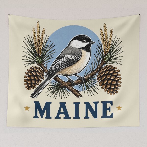 Item preview, Maine Chickadee & Pine Cone Homage designed and sold by The-Drip-Studio.