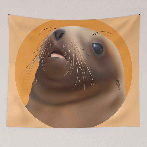Item preview, Cute pakake (NZ sea lion) pup on orange designed and sold by GivernyKate.