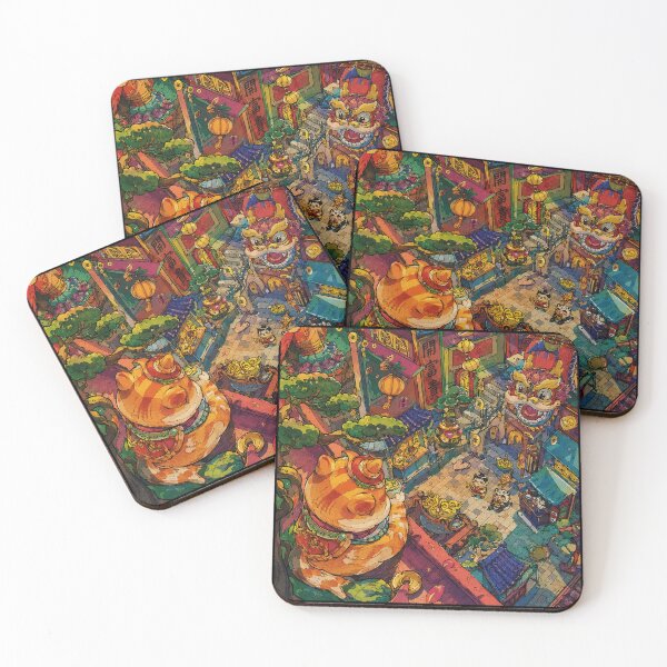 Item preview, Lantern Street Festival Illustration - Lucky Cat City Scene designed and sold by eliramaison.