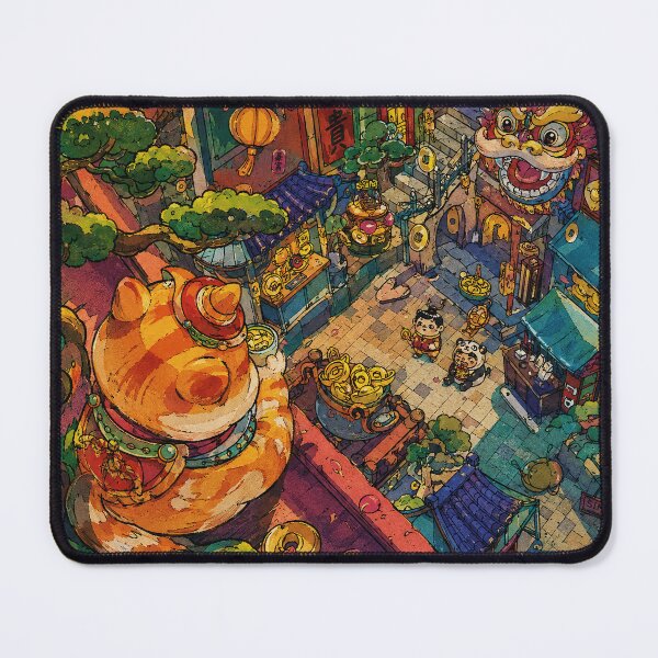 Item preview, Lantern Street Festival Illustration - Lucky Cat City Scene designed and sold by eliramaison.