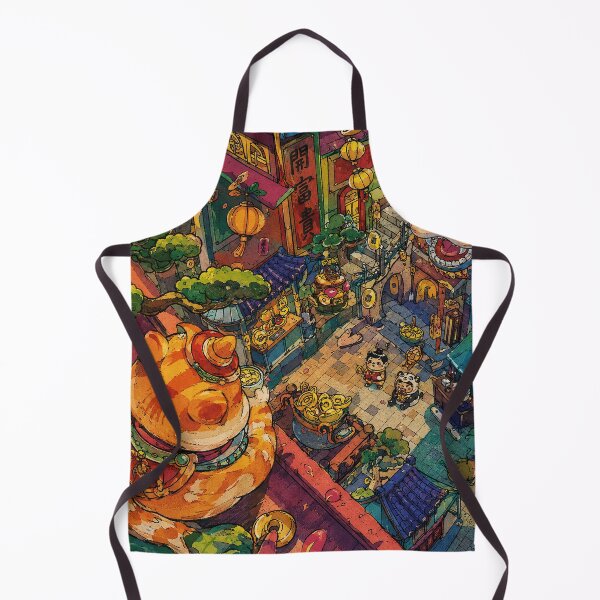 Item preview, Lantern Street Festival Illustration - Lucky Cat City Scene designed and sold by eliramaison.
