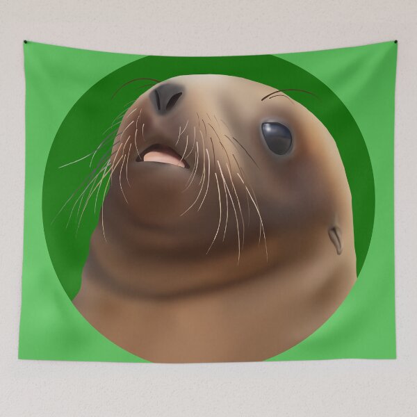 Item preview, Cute pakake (NZ sea lion) pup on green designed and sold by GivernyKate.