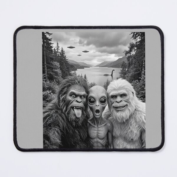 Item preview, Bigfoot Alien Loch Ness Monster UFO Selfie Funny Cryptid Art designed and sold by GreggRoss.