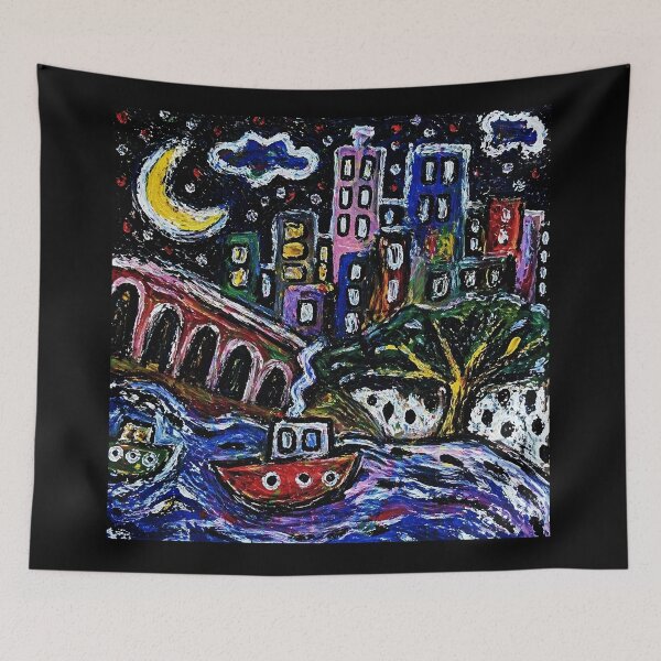 Item preview, Moonlit River Cityscape Painting designed and sold by Modaozushi216.