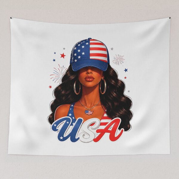 Item preview, USA 4th of July Patriotic Woman American Flag designed and sold by JerdbordinShop.