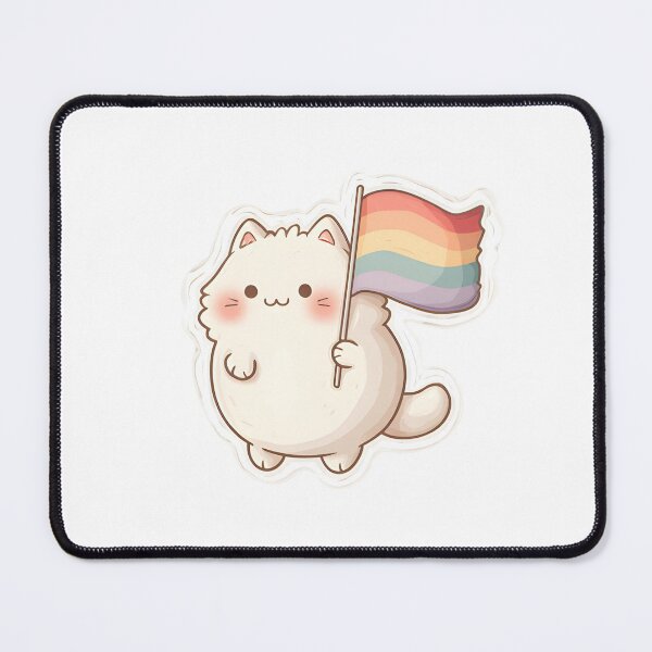 Item preview, Cute Cat Holding Rainbow Flag – Kawaii LGBTQ Pride Kitty designed and sold by Pride_Prints.