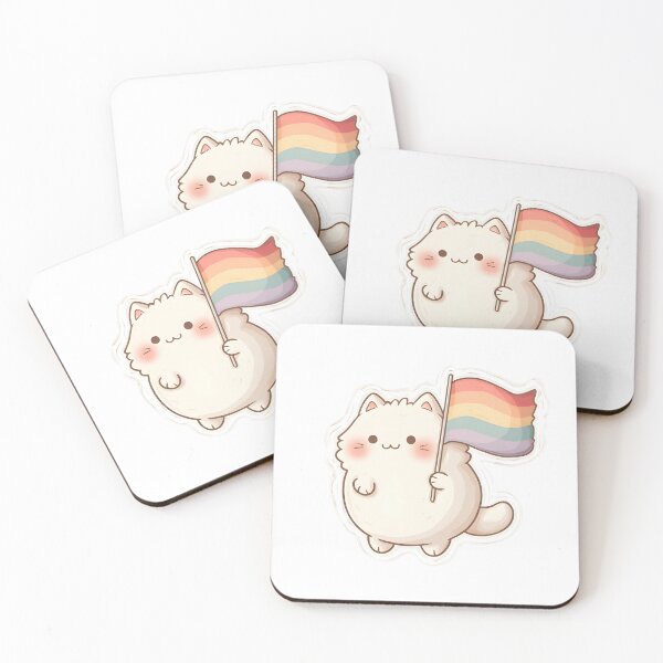 Item preview, Cute Cat Holding Rainbow Flag – Kawaii LGBTQ Pride Kitty designed and sold by Pride_Prints.