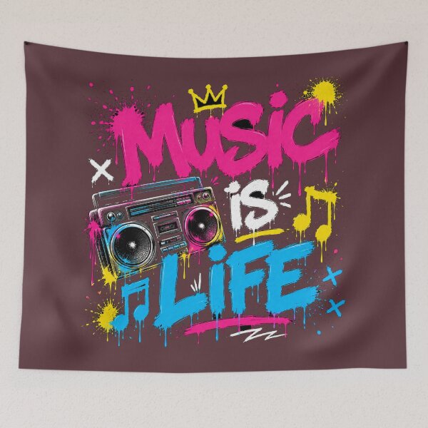 Item preview, Title: MUSIC IS LIFE Graffiti Boombox Tee | Neon Streetwear designed and sold by JustResultsCo.