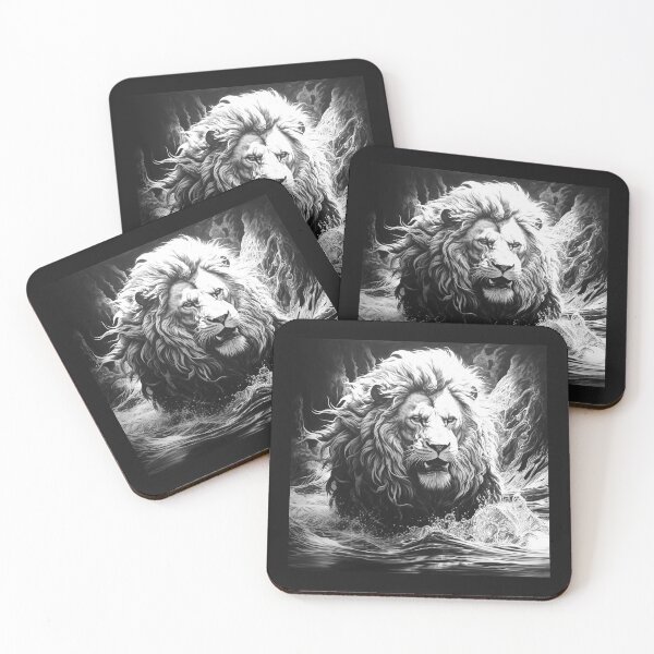 Item preview, White Lion Splashing Through Wild River designed and sold by inkoutninja.