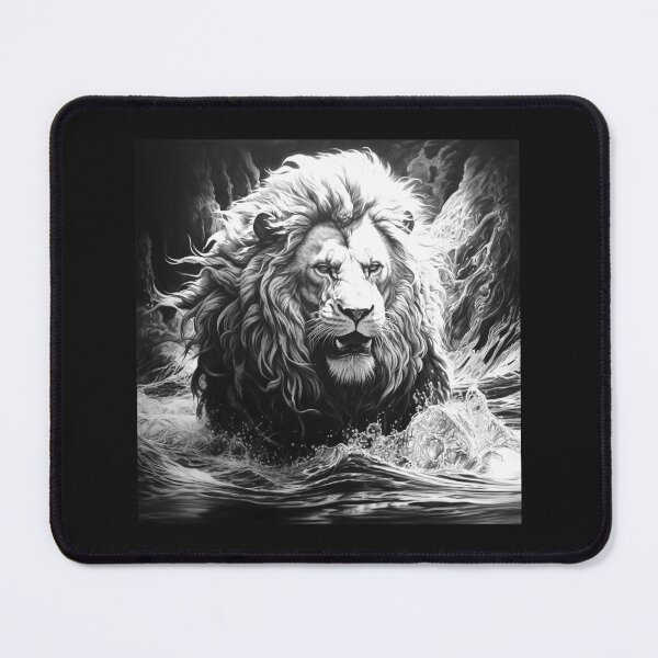 Item preview, White Lion Splashing Through Wild River designed and sold by inkoutninja.