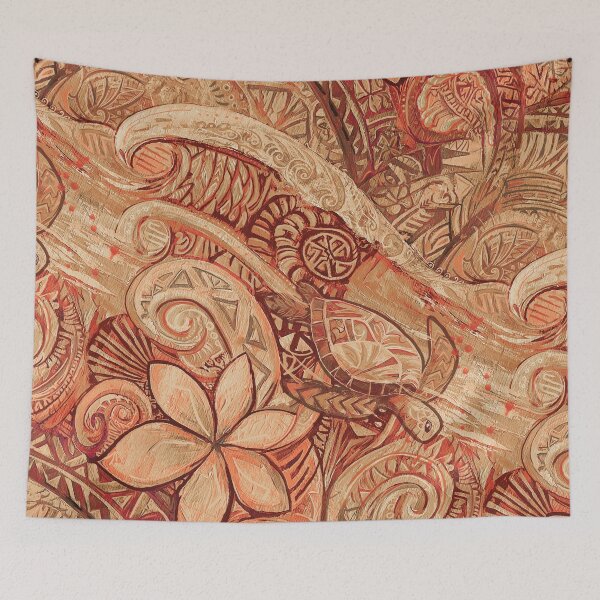 Item preview, Vintage Polynesian Sea Turtle Tribal Pattern Painting designed and sold by sunnthreads.