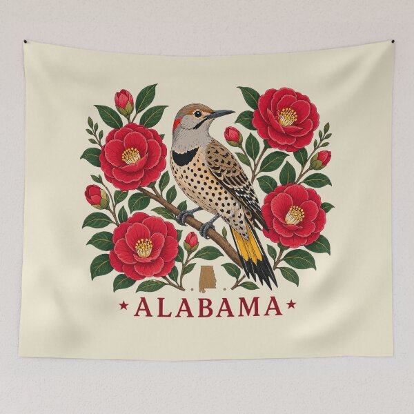Item preview, Alabama Yellowhammer & Camellia Floral State Emblem designed and sold by The-Drip-Studio.