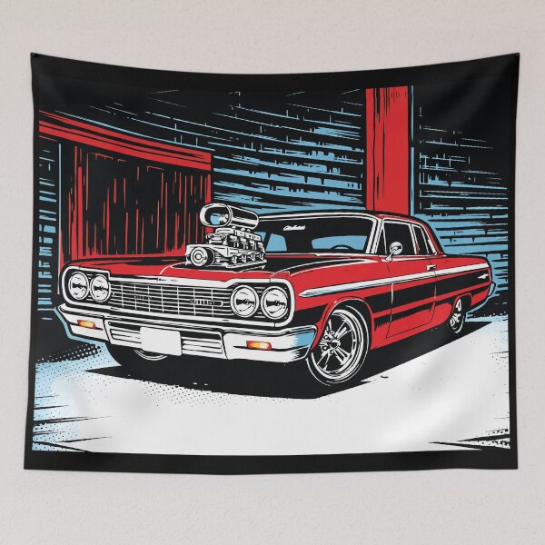 Item preview, Red Classic Muscle Car Supercharged Engine Art designed and sold by RamyGallery.
