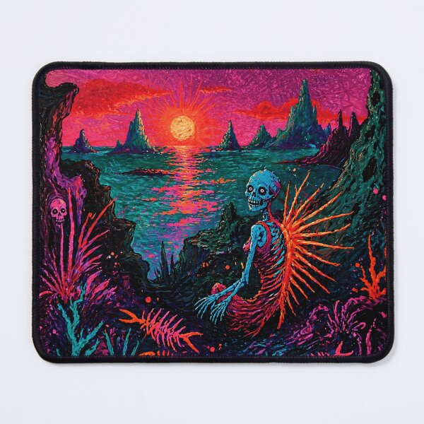 Item preview, Neon Skeleton Mermaid Psychedelic Seascape designed and sold by Modaozushi216.