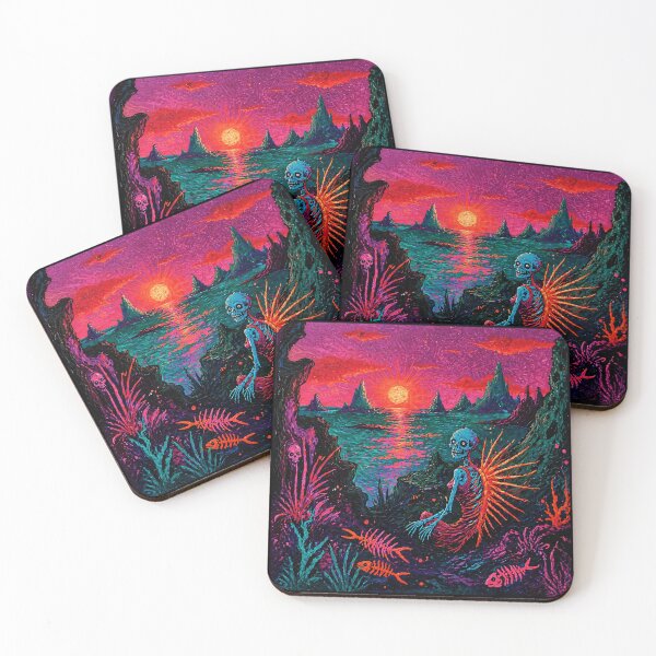 Item preview, Neon Skeleton Mermaid Psychedelic Seascape designed and sold by Modaozushi216.