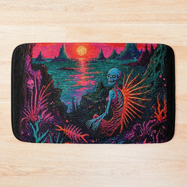 Item preview, Neon Skeleton Mermaid Psychedelic Seascape designed and sold by Modaozushi216.