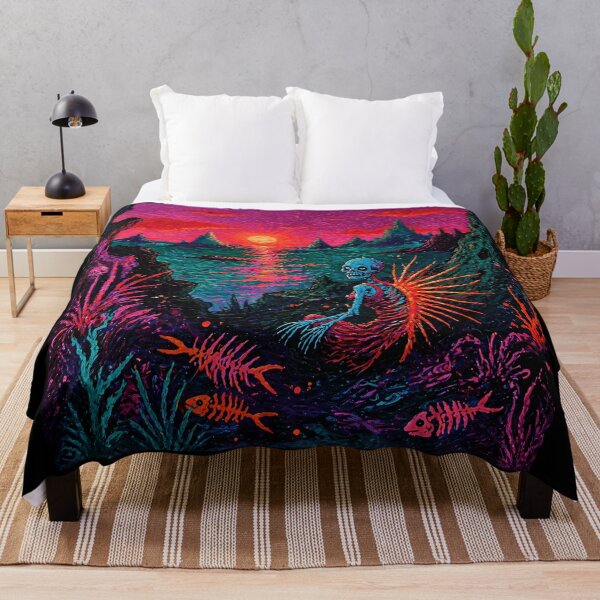 Item preview, Neon Skeleton Mermaid Psychedelic Seascape designed and sold by Modaozushi216.