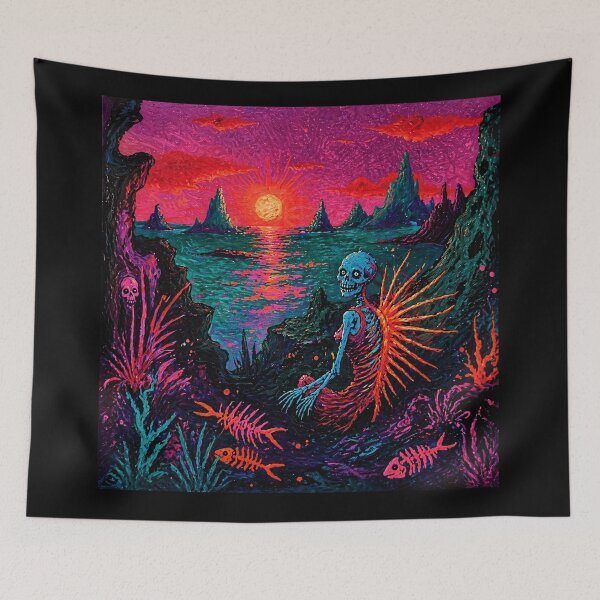 Item preview, Neon Skeleton Mermaid Psychedelic Seascape designed and sold by Modaozushi216.