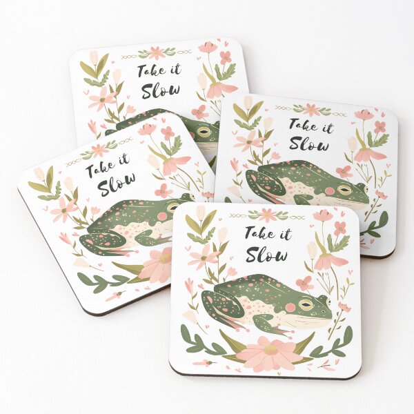 Item preview, Take It Slow Frog Illustration – Cottagecore Floral Aesthetic Cute Frog Art designed and sold by JaiSoftStudio.