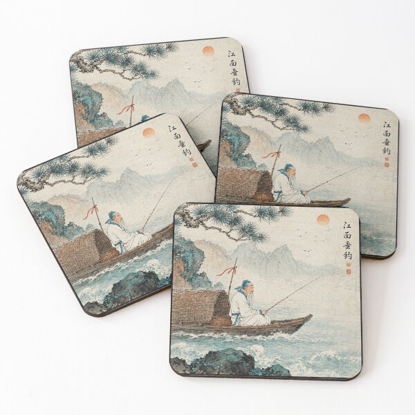 Item preview, Traditional Fisherman Asian Ink Painting designed and sold by eliramaison.