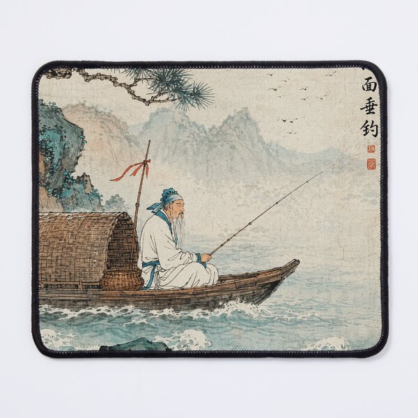 Item preview, Traditional Fisherman Asian Ink Painting designed and sold by eliramaison.