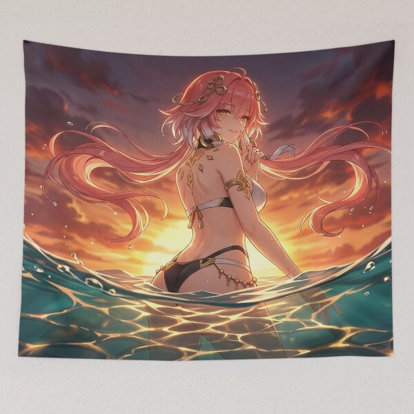 Item preview, Changli // Wuthering Waves Illustration - Sunset Beach Ocean Anime Art designed and sold by Astraphyllia.