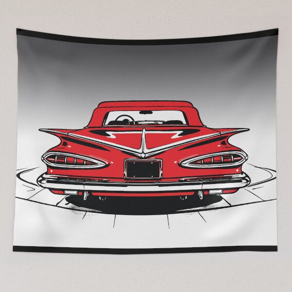 Item preview, Red Classic Tailfin Car Rear View Art designed and sold by RamyGallery.