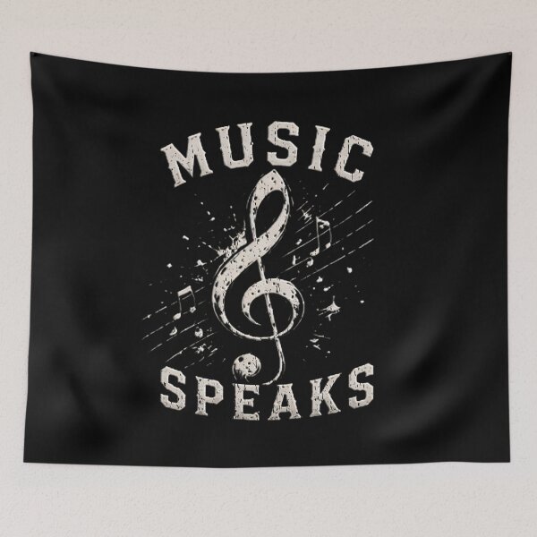 Item preview, Music Speaks Treble Clef Art - Vintage Distressed Musical Notes - Retro Audiophile and Musician Music collector and Fans T-Shirt designed and sold by Jt41.