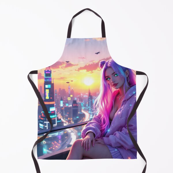 Item preview, Neon Anime Girl Sunset Art Print | Cyber City Aesthetic & Kawaii Fantasy designed and sold by DreamyWallVibes.