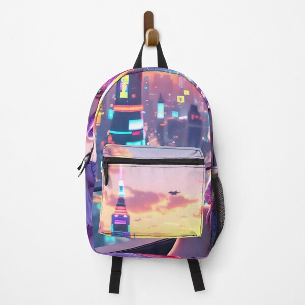 Item preview, Neon Anime Girl Sunset Art Print | Cyber City Aesthetic & Kawaii Fantasy designed and sold by DreamyWallVibes.