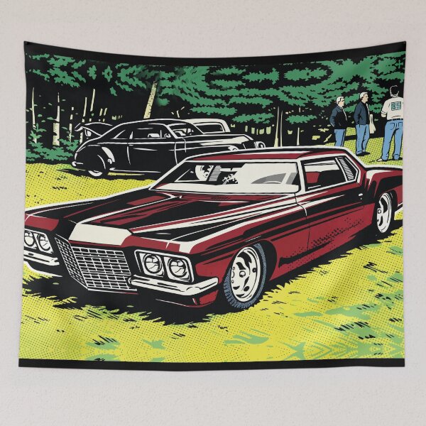 Item preview, Red Classic Muscle Car Car Show Scene Art designed and sold by RamyGallery.
