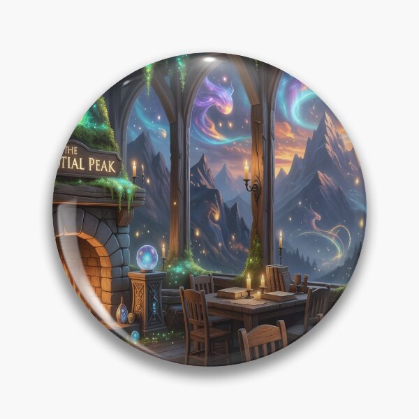 Item preview, Celestial Peak Fantasy Library Art Print | Magical Cozy Fireplace & Aurora Mountains designed and sold by DreamyWallVibes.