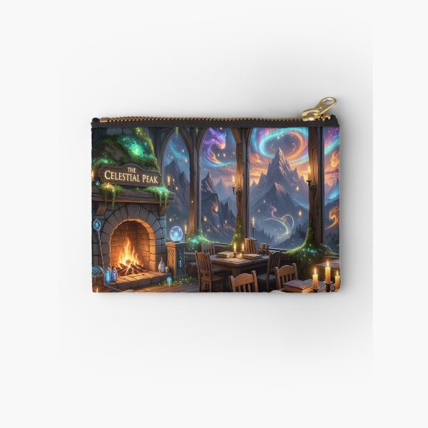 Item preview, Celestial Peak Fantasy Library Art Print | Magical Cozy Fireplace & Aurora Mountains designed and sold by DreamyWallVibes.