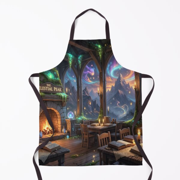 Item preview, Celestial Peak Fantasy Library Art Print | Magical Cozy Fireplace & Aurora Mountains designed and sold by DreamyWallVibes.