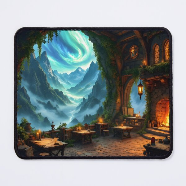 Item preview, Enchanted Mountain Retreat Wall Art | Cozy Fantasy Landscape & Magical Fireplace designed and sold by DreamyWallVibes.