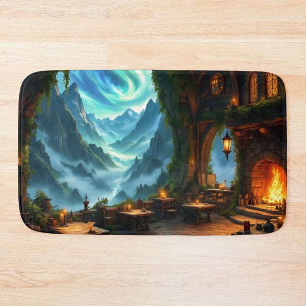 Item preview, Enchanted Mountain Retreat Wall Art | Cozy Fantasy Landscape & Magical Fireplace designed and sold by DreamyWallVibes.