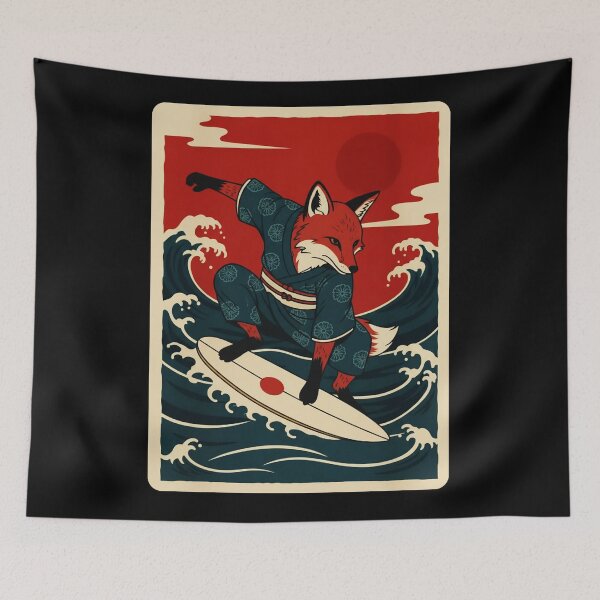 Item preview, Surfing Fox Japanese Wave Illustration designed and sold by JordynLadukeg65.