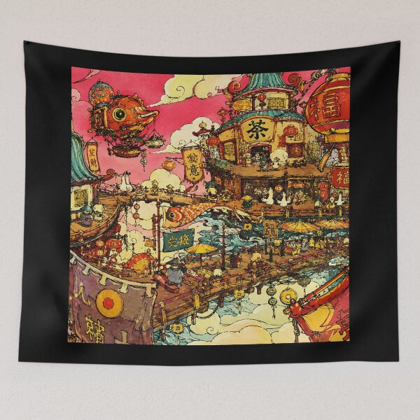Item preview, Fantasy Asian Tea Town Illustration designed and sold by eliramaison.